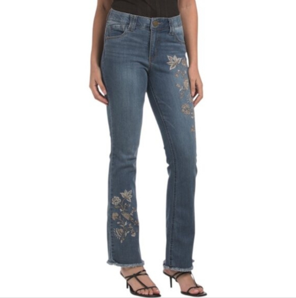 Democracy Ab High Rise Floral Cross Stitch Embroidery Jeans Size 2